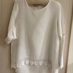 White Lace Hem Women's Top